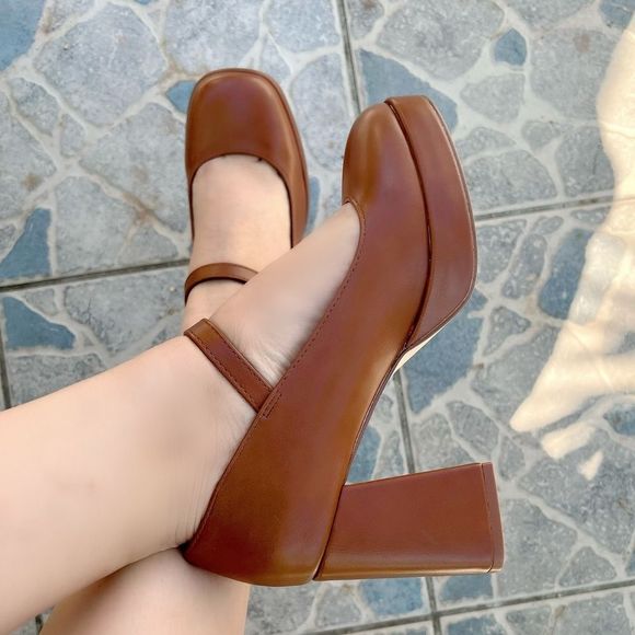 TAN NATURAL BABYDOLL MARYJANE BLOCK HEEL - Picture 4 of 5